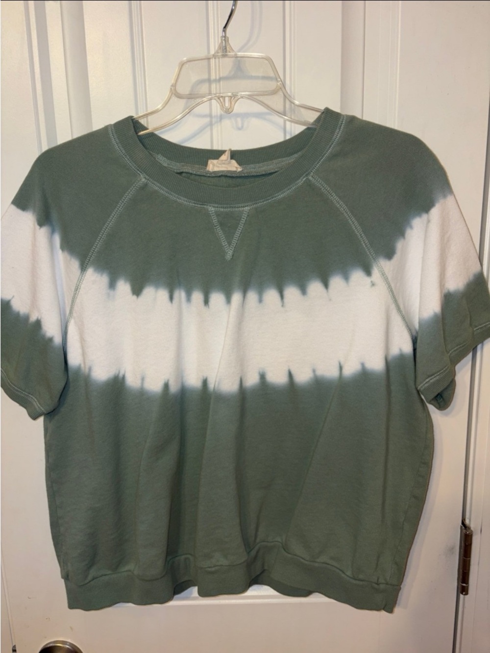 Hem & Thread Sage and White Short Tie-Dye Crewneck